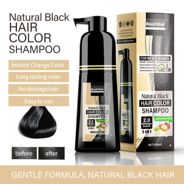 Royal Glow Hair Colour Shampoo 200ml – Instant Grey Coverage, Ammonia-Free, Multi-Use for Men & Women