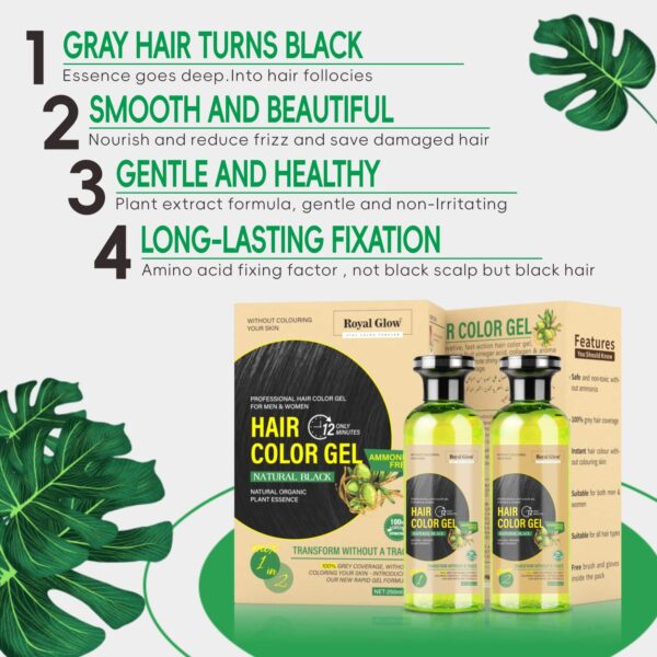 Royal Glow Hair Colour Gel 500ml (2x250ml Bottles) – Ammonia-Free, Instant Grey Coverage, Free Brush & Gloves