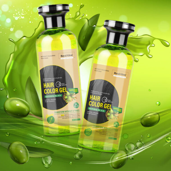 Royal Glow Hair Colour Gel 500ml (2x250ml Bottles) – Ammonia-Free, Instant Grey Coverage, Free Brush & Gloves