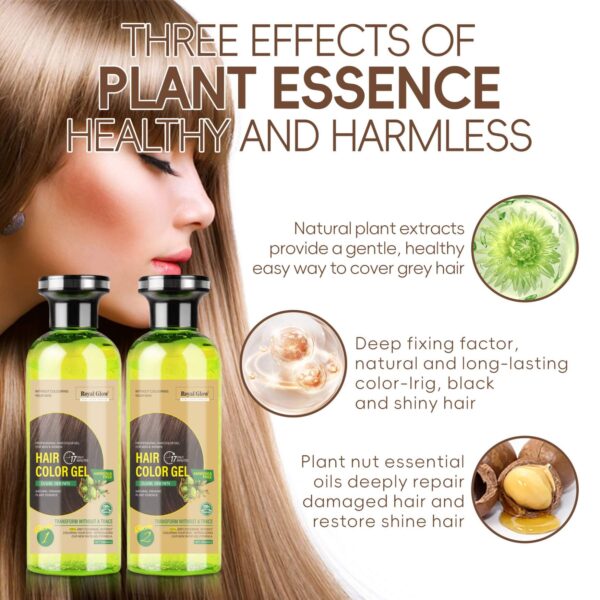 Royal Glow Hair Colour Gel 500ml (2x250ml Bottles) – Ammonia-Free, Instant Grey Coverage, Free Brush & Gloves