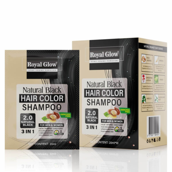 Royal Glow Hair Colour Shampoo Sachets (10 x 20ml) – Ammonia-Free, Instant Grey Coverage, Travel-Friendly