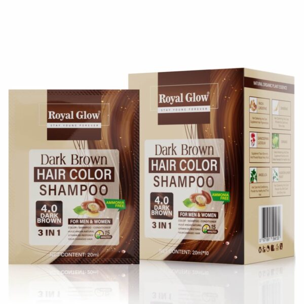 Royal Glow Hair Colour Shampoo Sachets (10 x 20ml) – Ammonia-Free, Instant Grey Coverage, Travel-Friendly