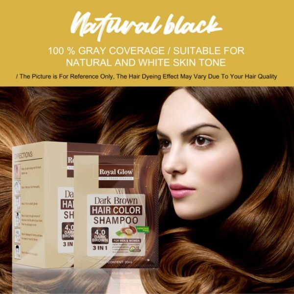 Royal Glow Hair Colour Shampoo Sachets (10 x 20ml) – Ammonia-Free, Instant Grey Coverage, Travel-Friendly
